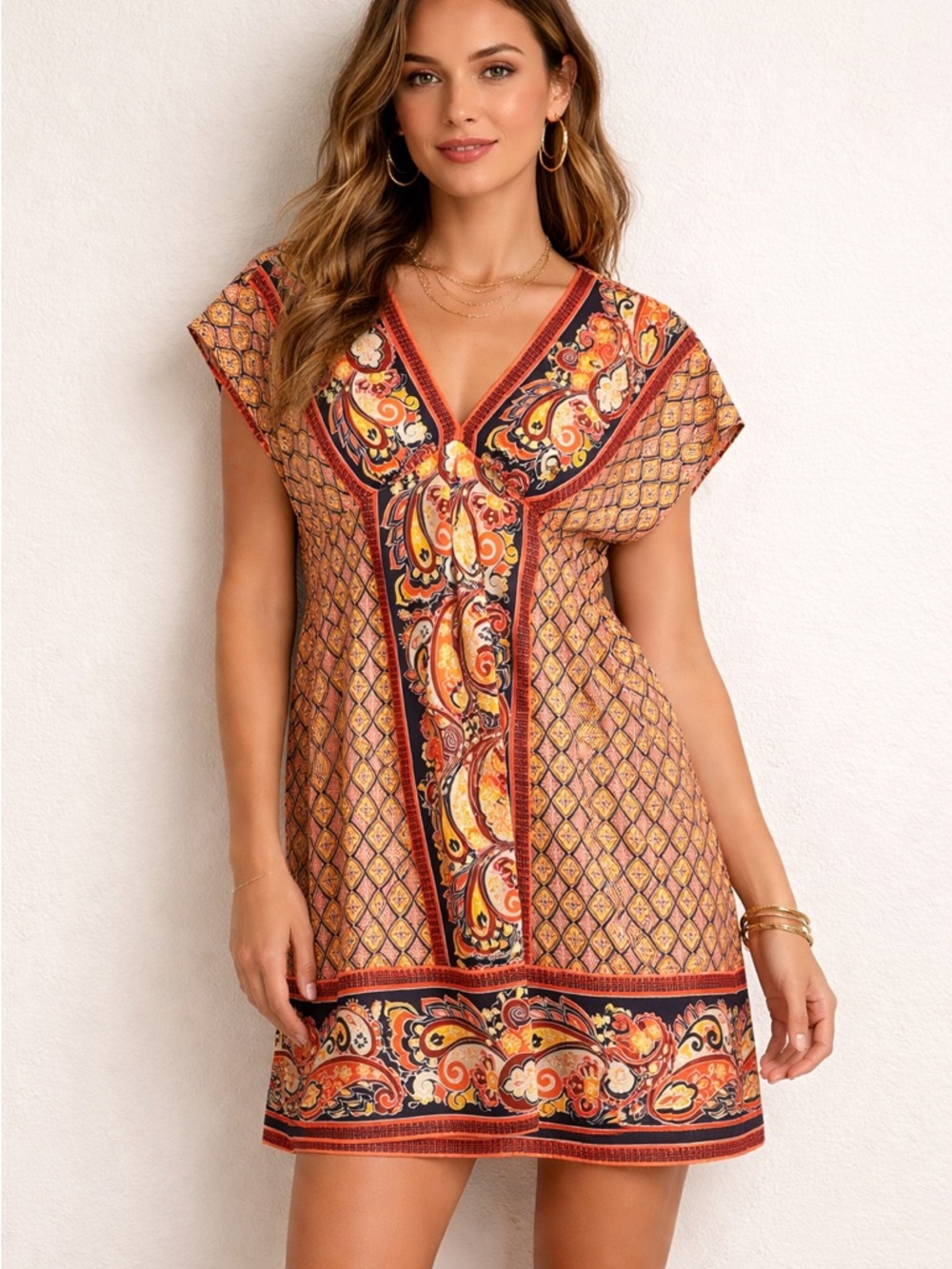 VTG Banana Republic 100% Silk Dress Womens Small Boho Geometric